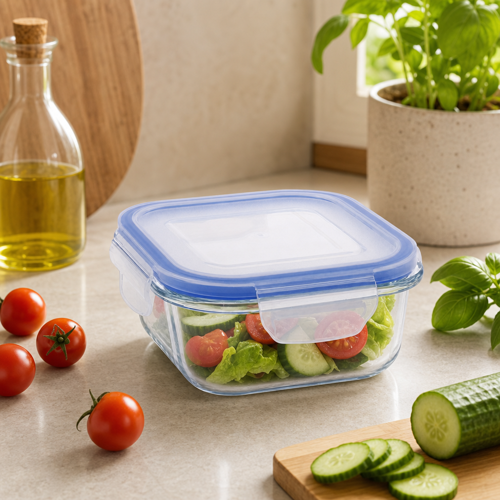 96 Pieces Square Glass Food Container with PP Lid, 520 ml
