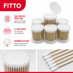 120 Pieces Cotton Buds, Bamboo Sticks with White Cotton Tips in Plastic Cans, 100 Pieces per Can, 6-Pack