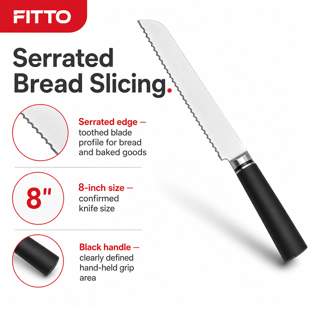 72 Pieces Bread Knife, 8 Inch Serrated Blade with Black Handle
