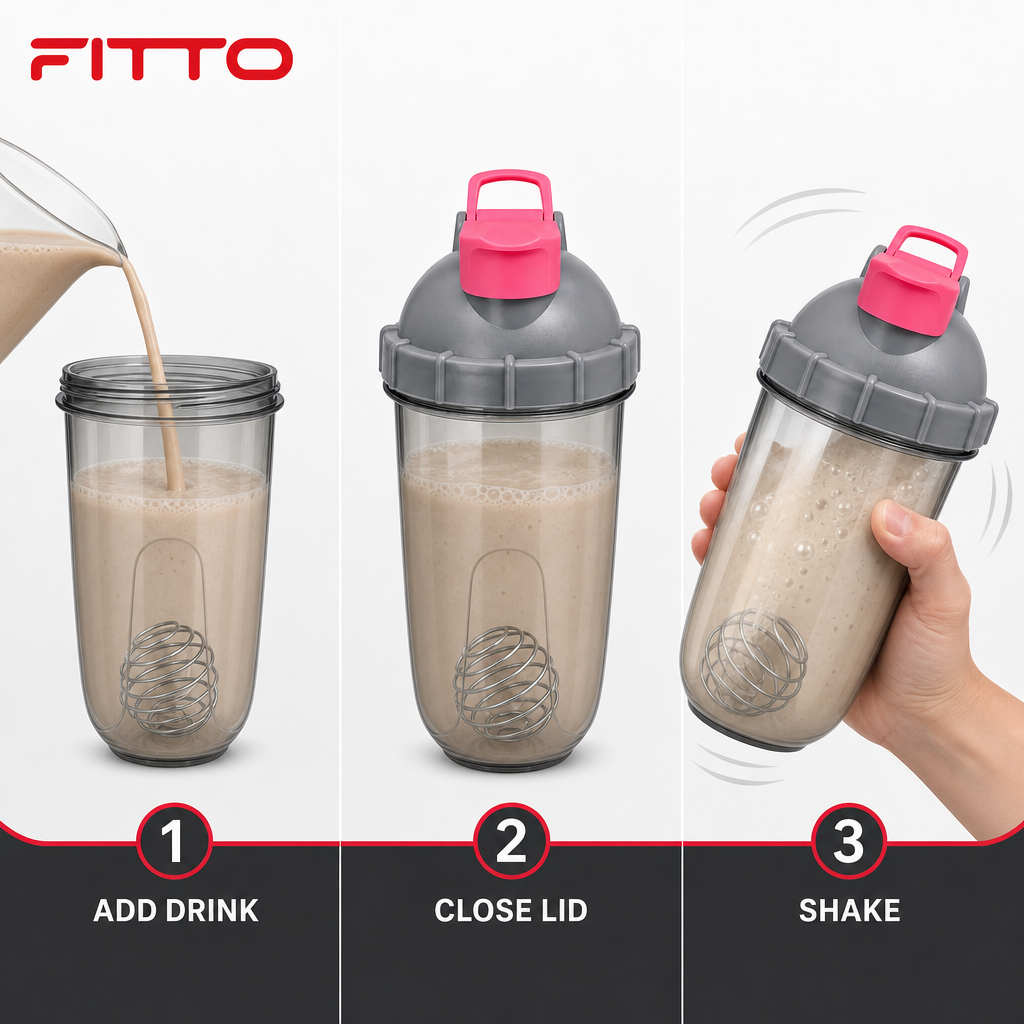 96 Pieces Protein Shaker Bottle with Mixing Ball and Carry Handle, Sports Water Bottles for Workout Drinks, 20 x 11 x 11 cm