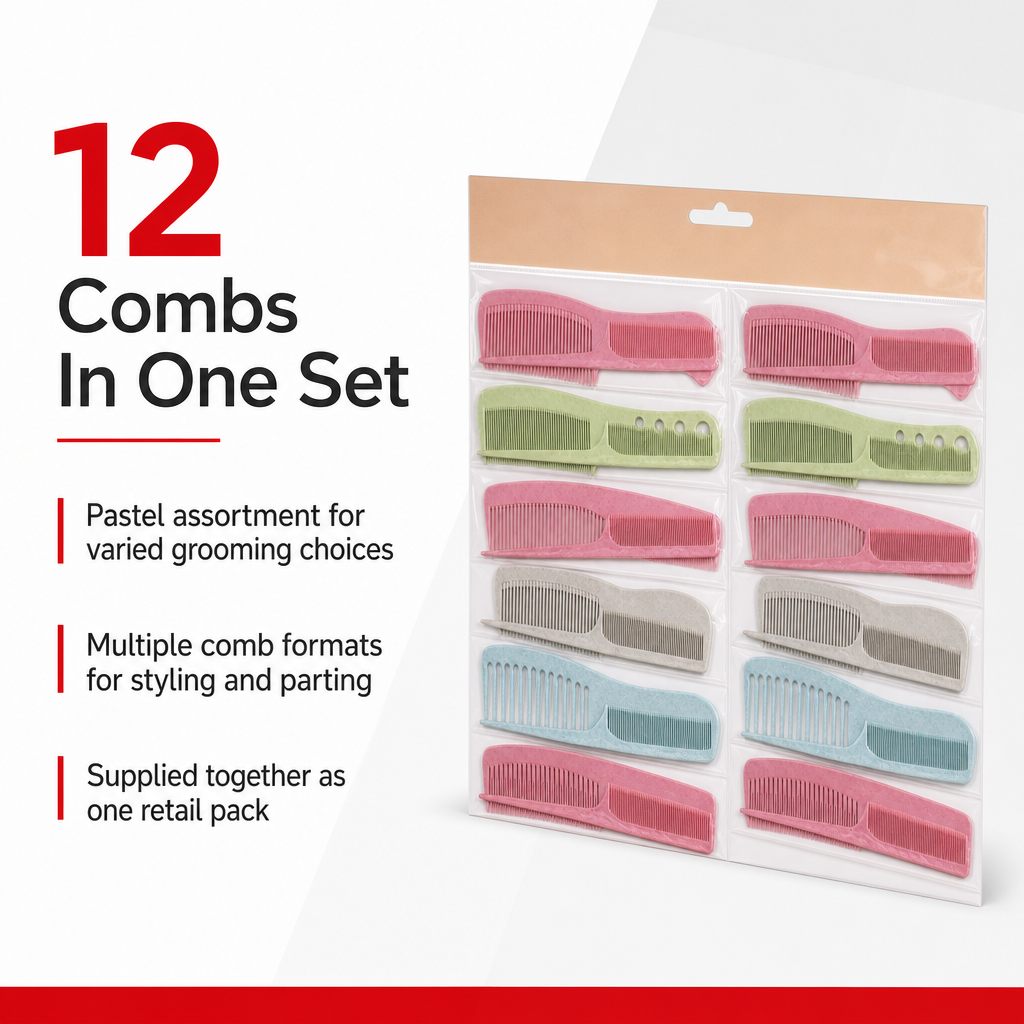 96 Pieces Hair Combs Set, Pastel Colours, 12-Piece Assorted Collection for Styling and Grooming