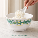 120 Pieces Melamine Rice Bowl, 4.5 Inch, White with Green and Yellow Geometric Pattern