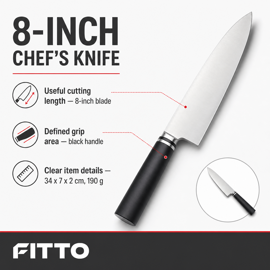 72 Pieces Chef's Knife 8 Inch, Single Kitchen Cutting Knife with Black Handle