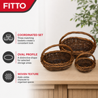 48 Pieces Oval Wicker Basket Set, Dark Brown, 3 Piece, Handwoven Storage Baskets