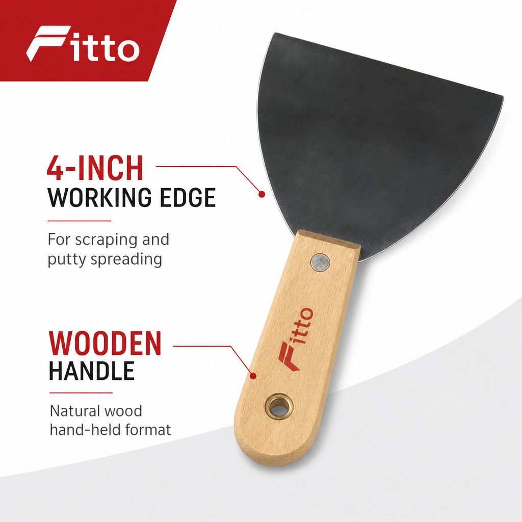 120 Pieces 4 Inch Putty Knife Paint Scraper with Wooden Handle, Natural Wood and Black, 1 Piece