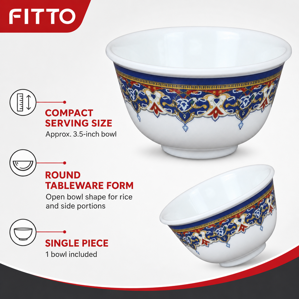 240 Pieces Melamine Rice Bowl, 3.5 Inch, White With Decorative Band, Single Piece