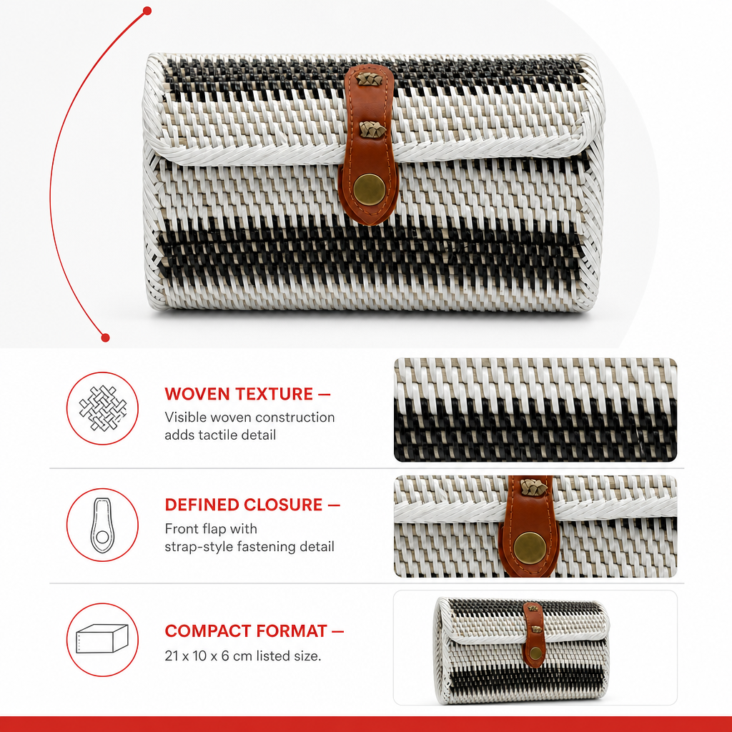 60 Pieces Woven Rectangular Clutch Bag with Strap Closure, 21 x 10 x 6 cm