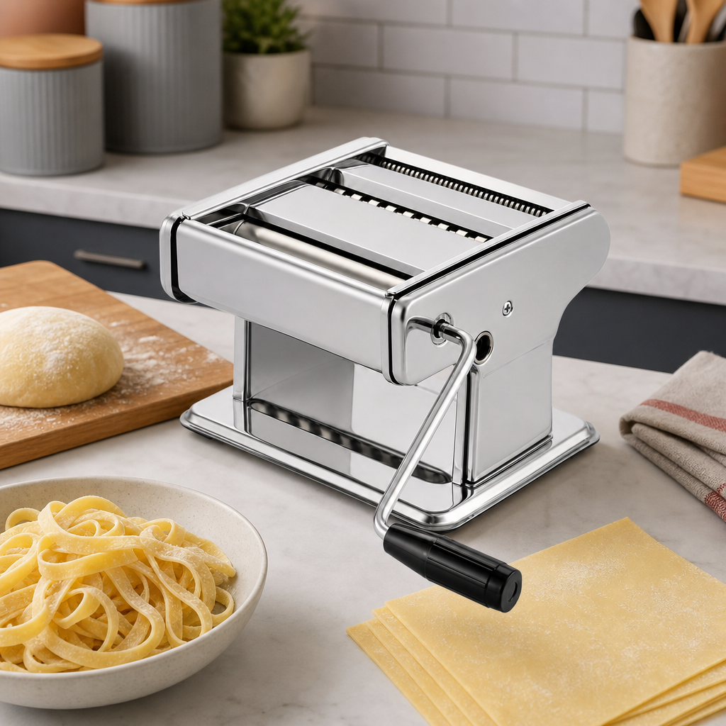 60 Pieces Stainless Steel Pasta and Noodle Maker with Adjustable Rollers, Manual Dough Sheeter, 1 Piece