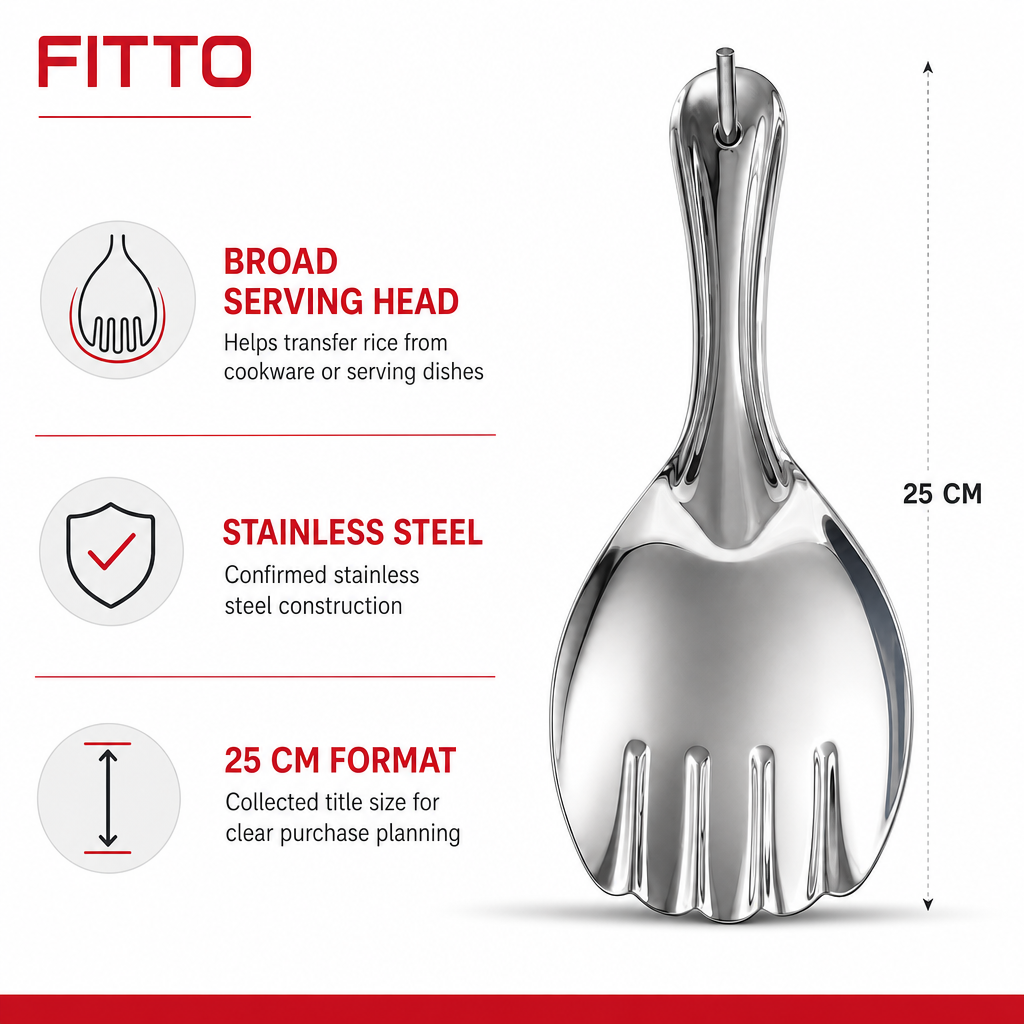 144 Pieces Stainless Steel Rice Spoon, 25 cm, Broad Serving Head for Rice and Table Use