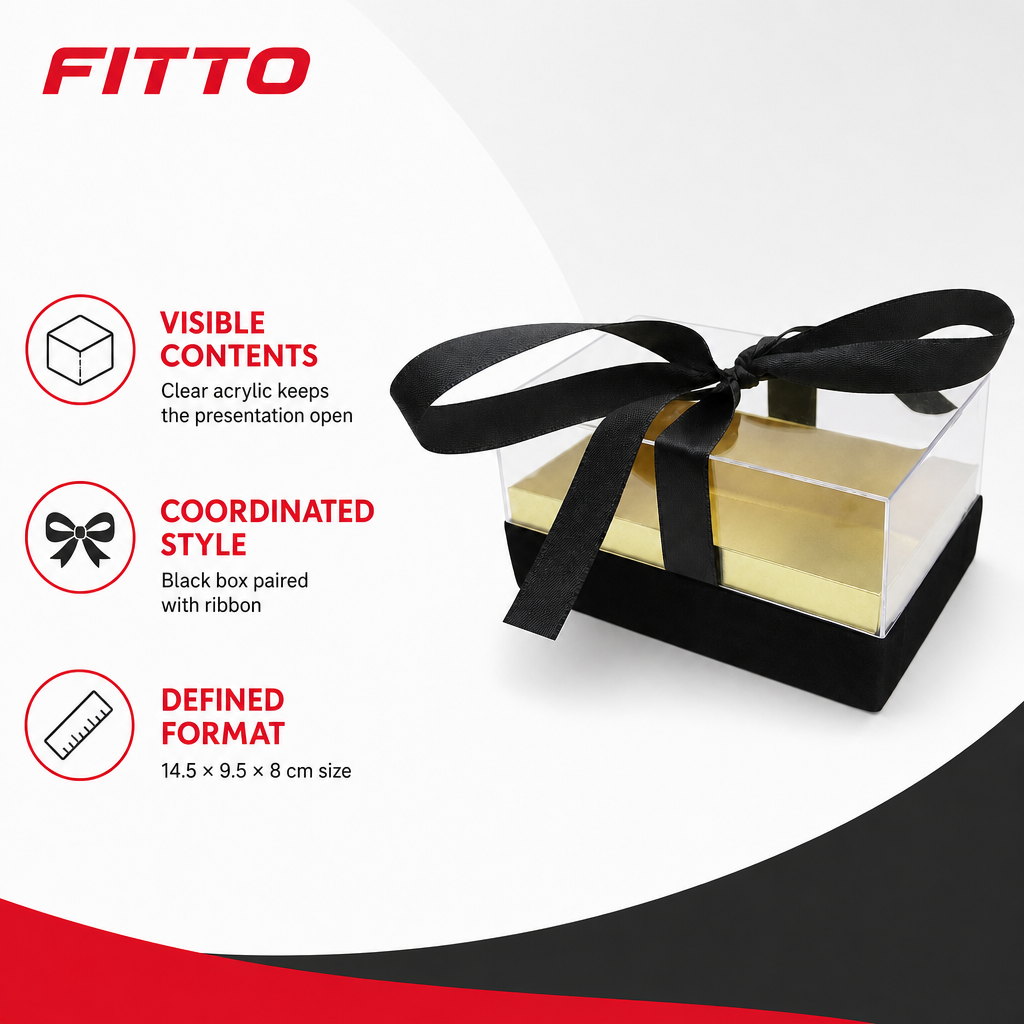 96 Pieces Acrylic Presentation Box, Black Rectangular Design With Ribbon, 14.5 × 9.5 × 8 cm, 1 Piece