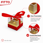 120 Pieces Acrylic Box with Ribbon, Red Square Presentation Container, 9.5 × 9.5 × 9 cm, 1 Piece