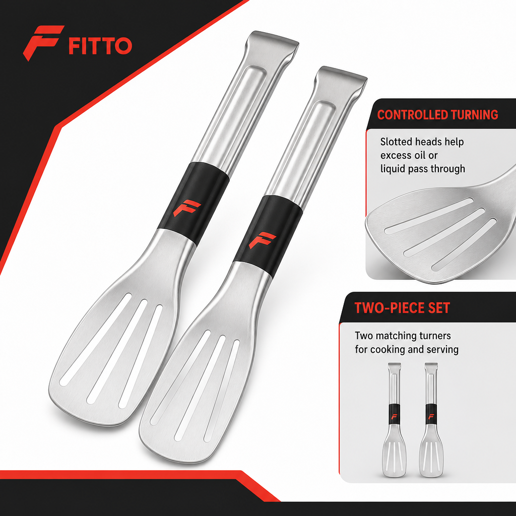 96 Pieces Slotted Turner Spatula Set, Stainless Steel, Silver and Black, 2 Pieces