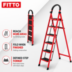 48 Pieces Folding Step Ladders, 6-Step Red Metal Ladder, Foldable Household Access Ladder, 1 Piece