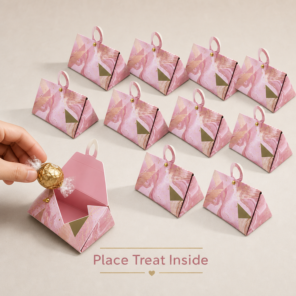 96 Pieces Pink Triangular Prism Candy Favor Boxes, 7.5 x 7.5 x 13 cm, 12 Pieces