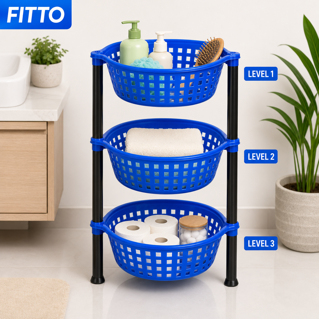 72 Pieces 3-Tier Plastic Storage Basket Rack, Blue, 40 x 30 x 18 cm