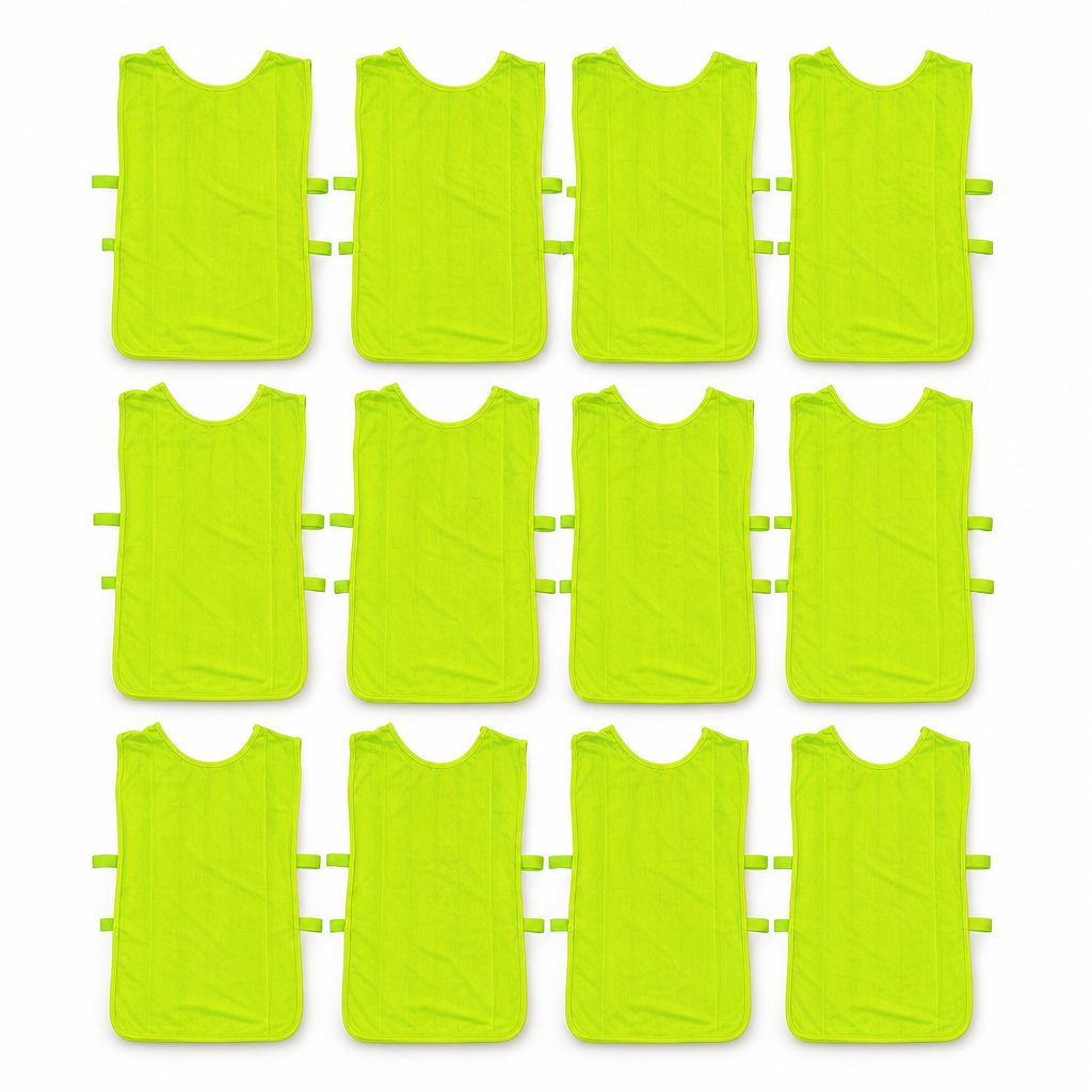 48 Pieces Sports Training Bibs with Side Straps, Standard Size, Neon Green, 12-Piece Pack