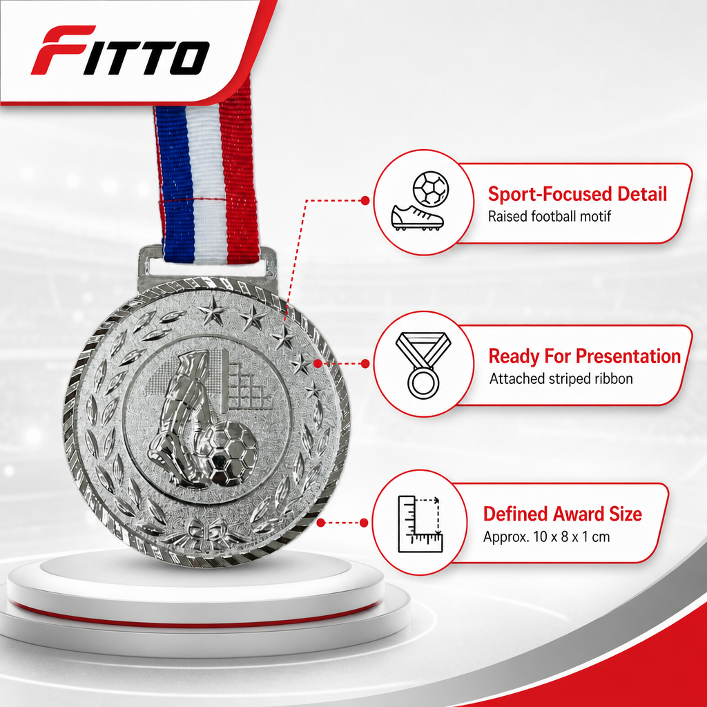 144 Pieces Football Sports Medal with Red White and Blue Ribbon, Silver