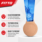 144 Pieces Sports Award Medal with Textured Edge, Blue Ribbon, Bronze, 10 x 8 cm