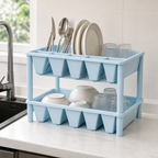 72 Pieces Utensil Drying Rack, Light Blue Two-Tier Plastic Dish Drainer with Removable Compartments, 45 x 32 x 18 cm