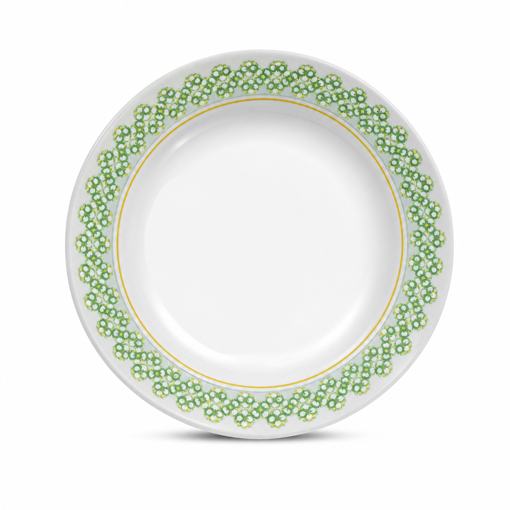 144 Pieces Soup Plate, 7 Inch, White with Green and Yellow Pattern, 1 Piece