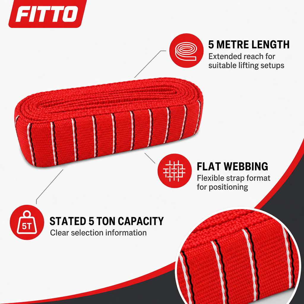 48 Pieces Lift Sling Straps, Flat Polyester Webbing, 5 Ton Capacity, 5 Meter Length, Red, 1 Piece