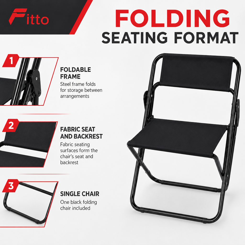 72 Pieces Folding Steel Chair with Black Fabric Seat and Backrest, Single Chair for Home, Office or Events