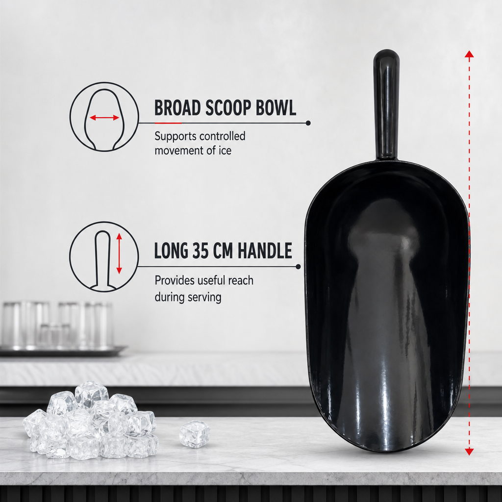 96 Pieces Ice Scoop, Black Painted Aluminium Scoop with Round Edge, Long Handle, 35 cm