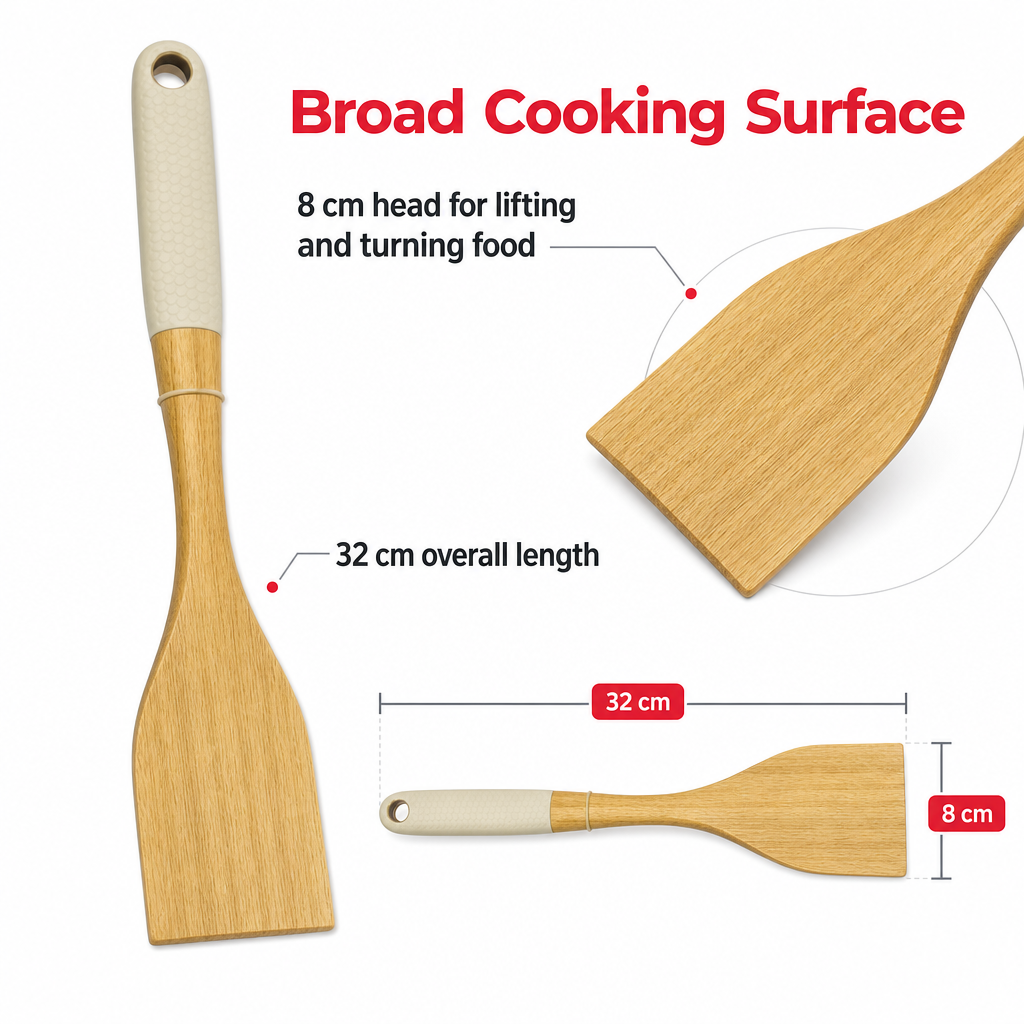 96 Pieces Wooden Solid Turner, 32 cm Kitchen Spatula for Cooking and Food Flipping