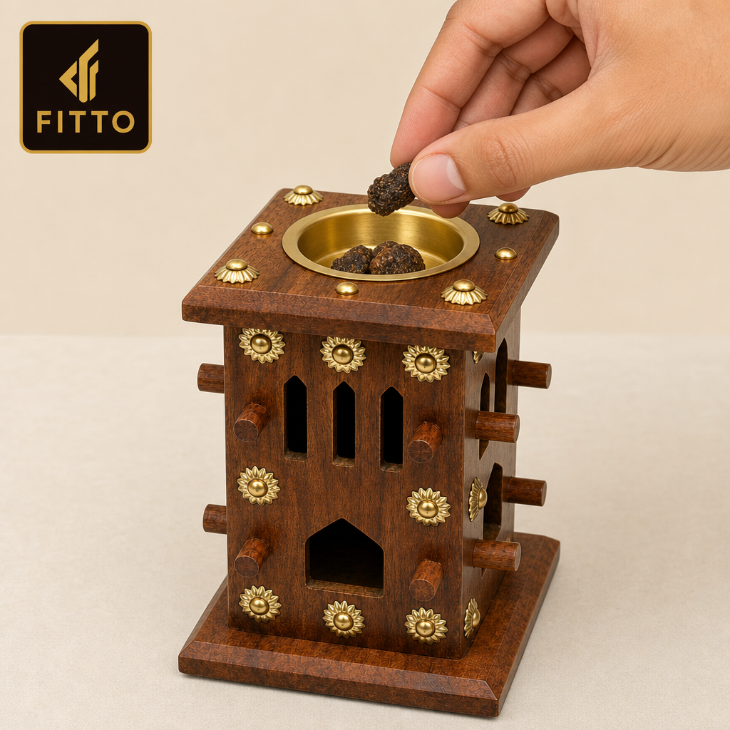72 Pieces Wooden Bakhoor Incense Burner with Brass Bowl, Small, 14 cm