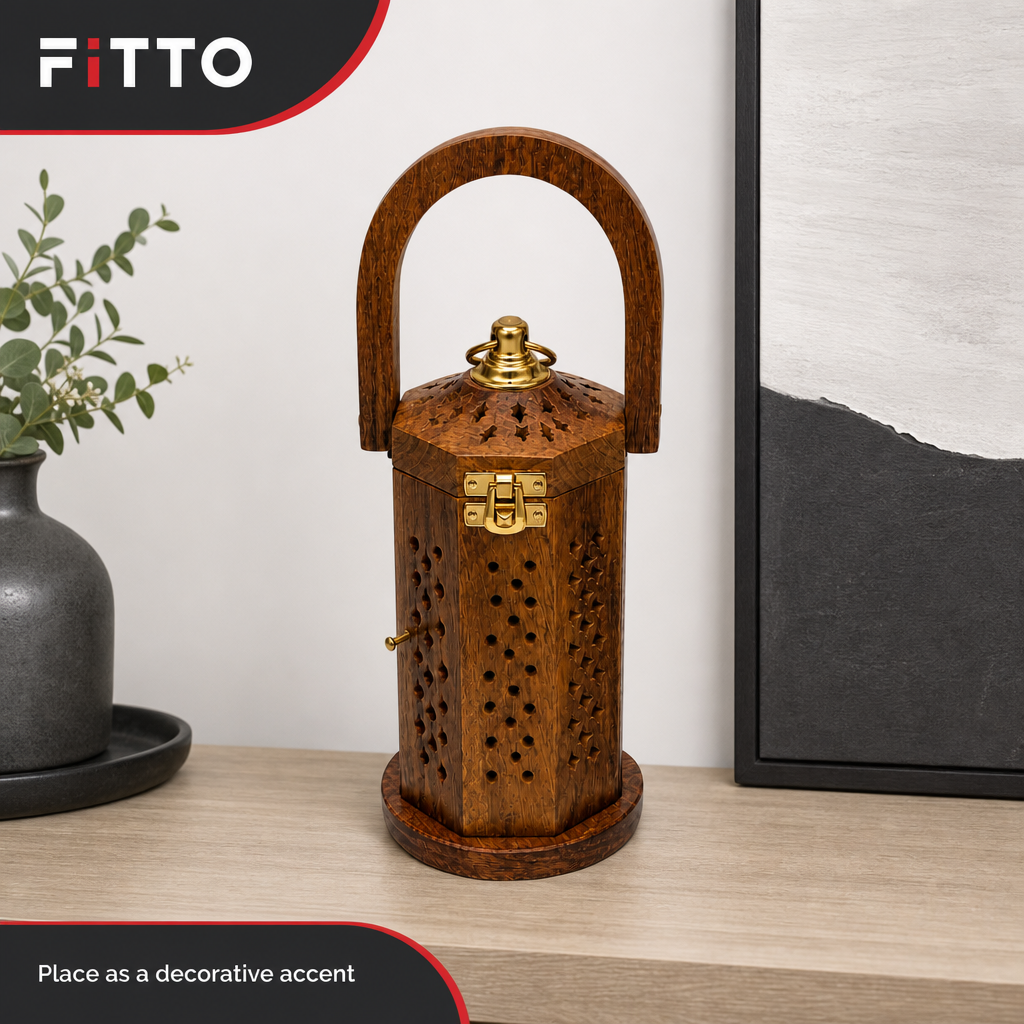 72 Pieces Wooden Decorative Lantern with Handle and Brass-Finish Hardware, Small, 21 cm