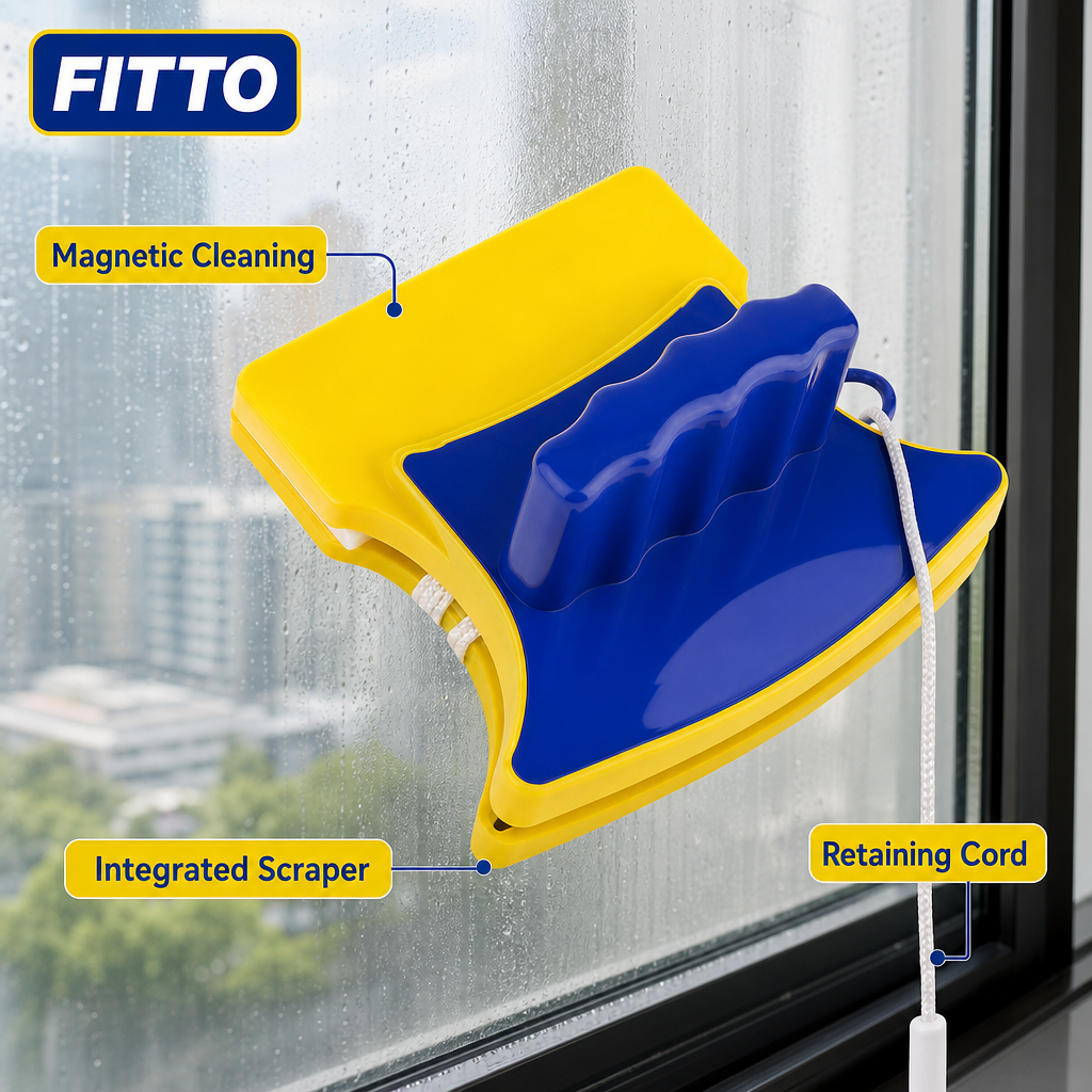 96 Pieces Magnetic Window Glass Cleaner, Double-Sided with Scraper and Retaining Cord, Yellow and Blue, 1 Set