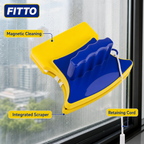 96 Pieces Magnetic Window Glass Cleaner, Double-Sided with Scraper and Retaining Cord, Yellow and Blue, 1 Set