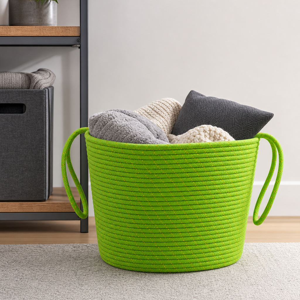 96 Pieces Woven Rope Storage Basket with Handles, Large Green, 30 x 25 cm