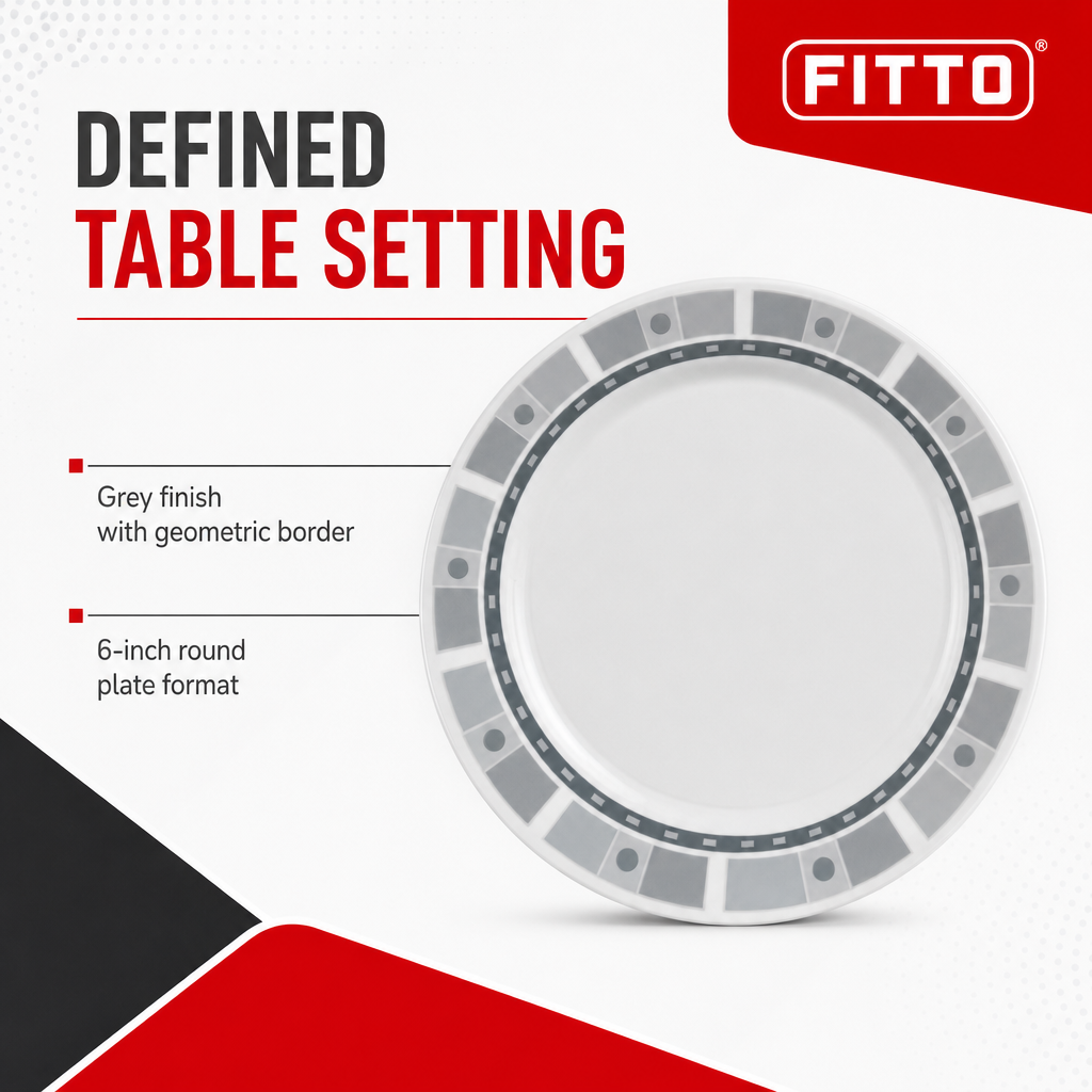 144 Pieces Dinner Plate, 6 Inch, Grey Round Plate With Geometric Border