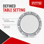 144 Pieces Dinner Plate, 6 Inch, Grey Round Plate With Geometric Border