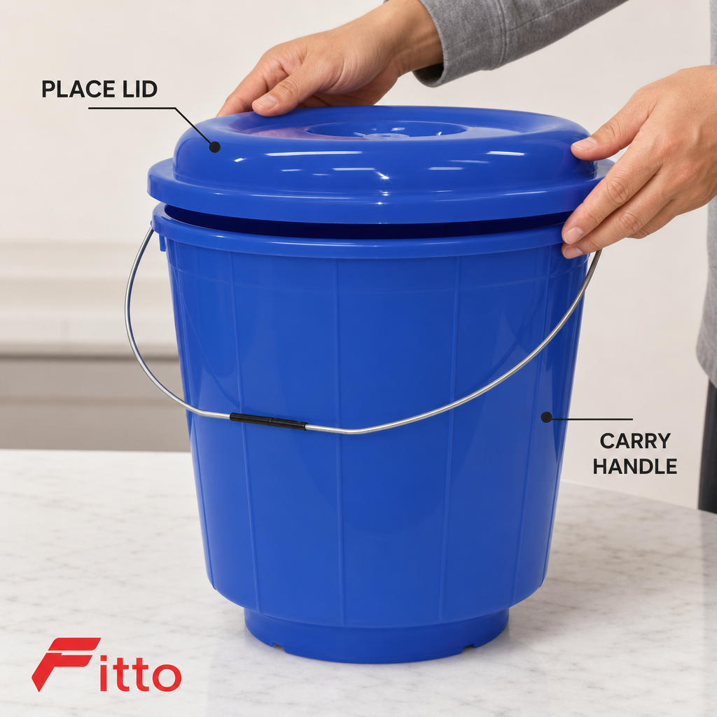 96 Pieces Plastic Bucket with Lid and Carry Handle, 11 Litre, Blue