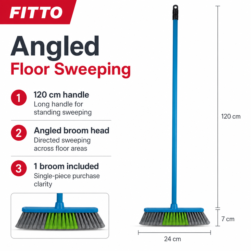 96 Pieces Angle Broom with Iron Handle, 120 cm, 1 Piece, Assorted Colour