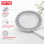 120 Pieces Soup Plate, 10 Inch, Grey Geometric Border, Round Tablewares