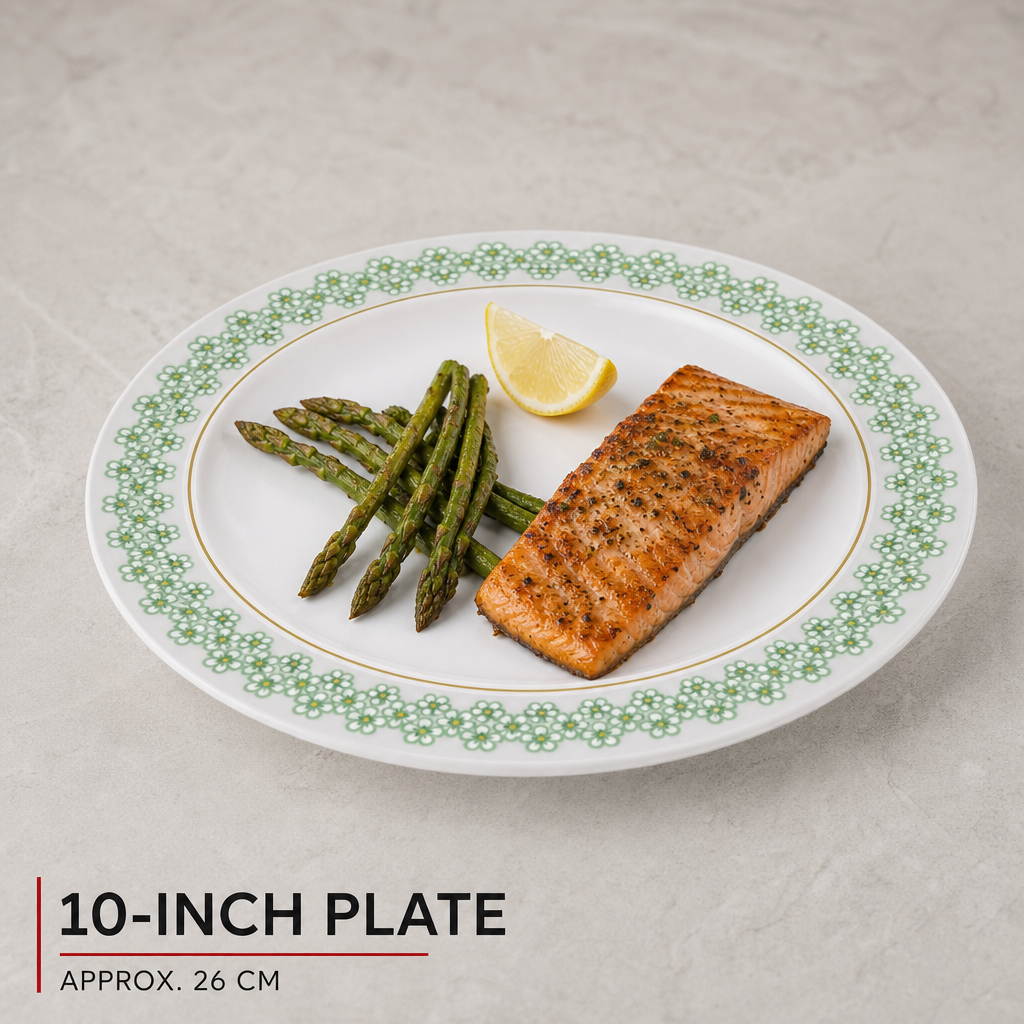 120 Pieces Melamine Dinner Plate, 10 Inch, White with Green and Yellow Pattern, Round Tablewares for Everyday Serving