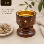 96 Pieces Wooden Incense Burner Cup with Metal Bowl, Brown and Gold-Tone Details, 4.3 Inch