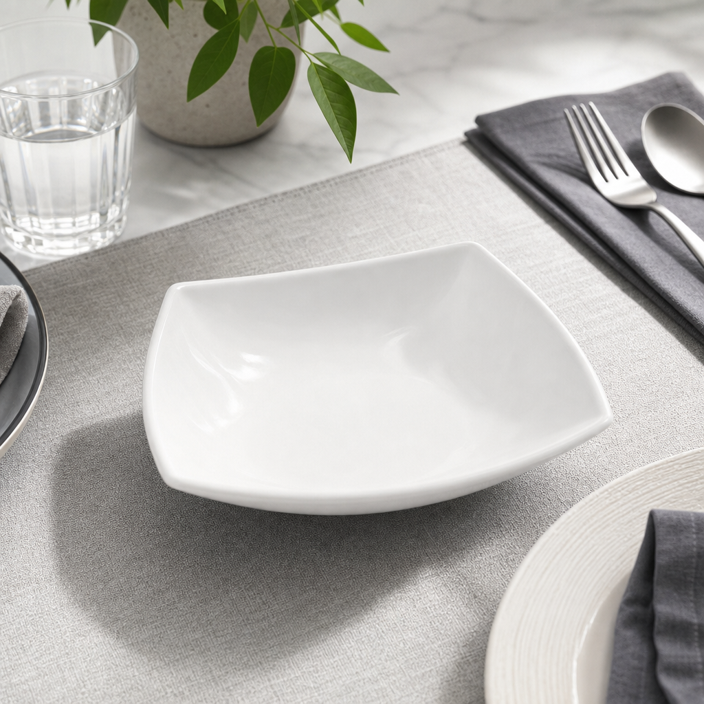96 Pieces Bowl, White, 6.5 Inch Square Tablewares Dish for Serving and Dining