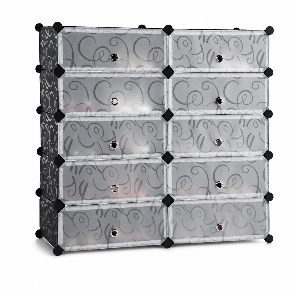 48 Pieces 10-Door Modular Storage Cabinet, Grey And Black, 95 x 37 x 93 cm, 1 Unit