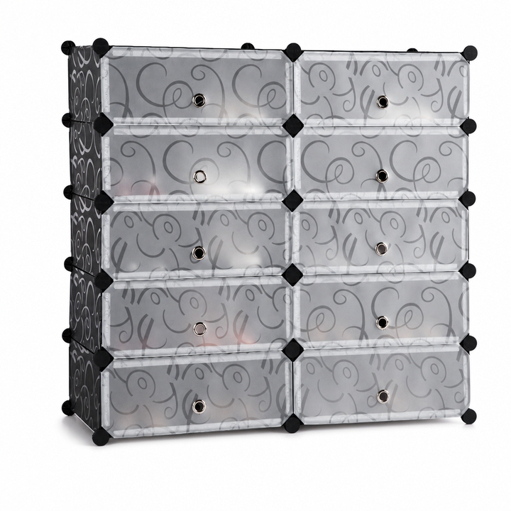 48 Pieces 10-Door Modular Storage Cabinet, Grey And Black, 95 x 37 x 93 cm, 1 Unit