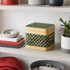 96 Pieces Woven Storage Box with Lid, Natural and Green, 12.5 x 15 x 13 cm