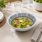 96 Pieces Melamine Salad Bowl, 10 Inch, Grey With Geometric Border