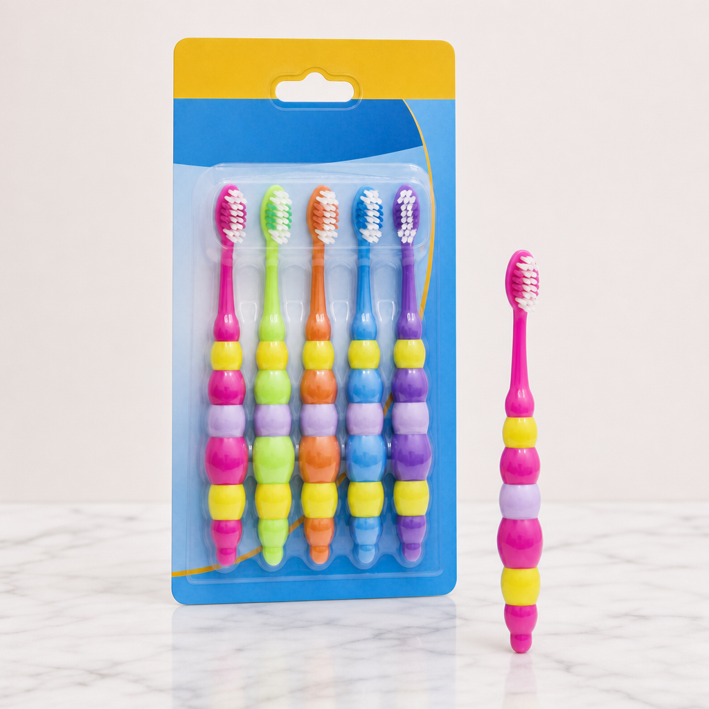144 Pieces Assorted Colour Toothbrushes with Beaded Handles, 5-Piece Set