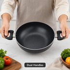 72 Pieces Non-Stick Kadai Deep Frying Pan with Dual Handles, 26 cm, Black, 1 Piece