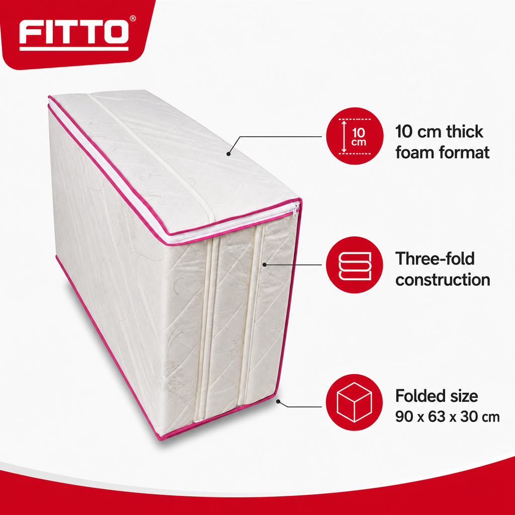 48 Pieces Folding Foam Mattresses, 3-Fold Design, 10 cm Thick, Portable Single Mattress for Home and Guest Use