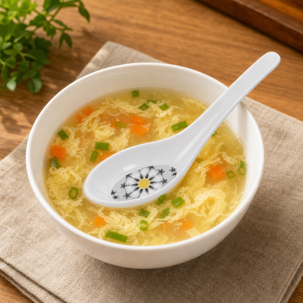 240 Pieces Melamine Chinese Soup Spoon, White Floral Pattern, 15 cm