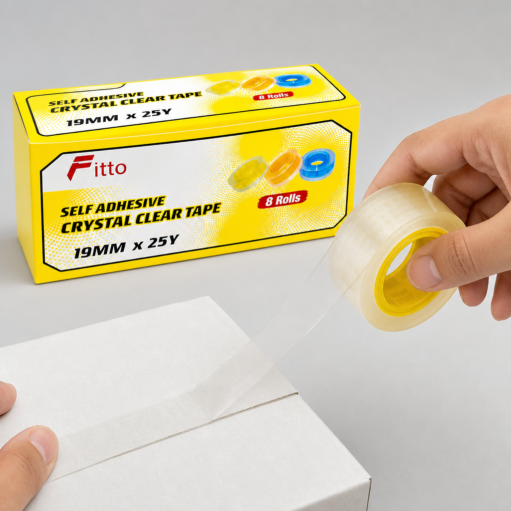 96 Pieces Self Adhesive Crystal Clear Tape, 19mm x 25yd, 8 Rolls for Office, School and Household Use